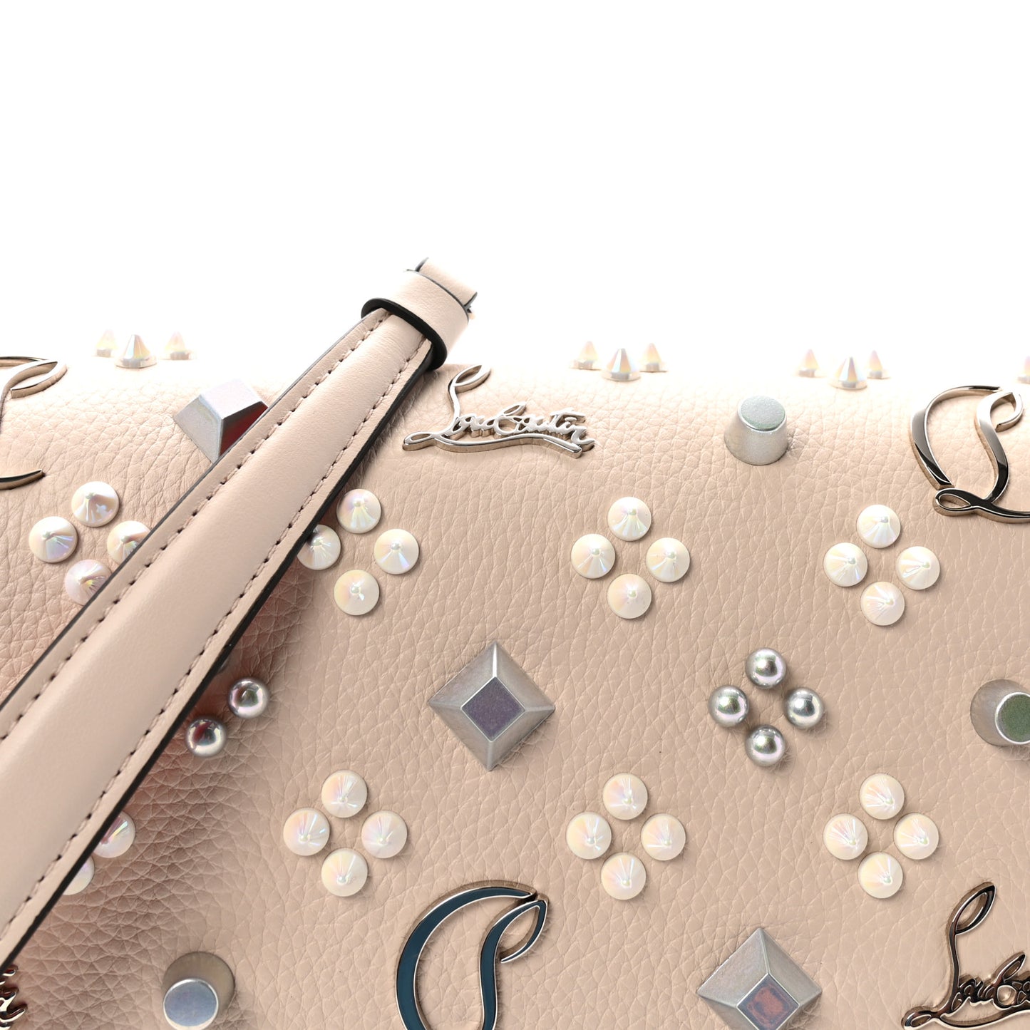 Calfskin Spikes Loubinthesky Paloma Clutch Leche
