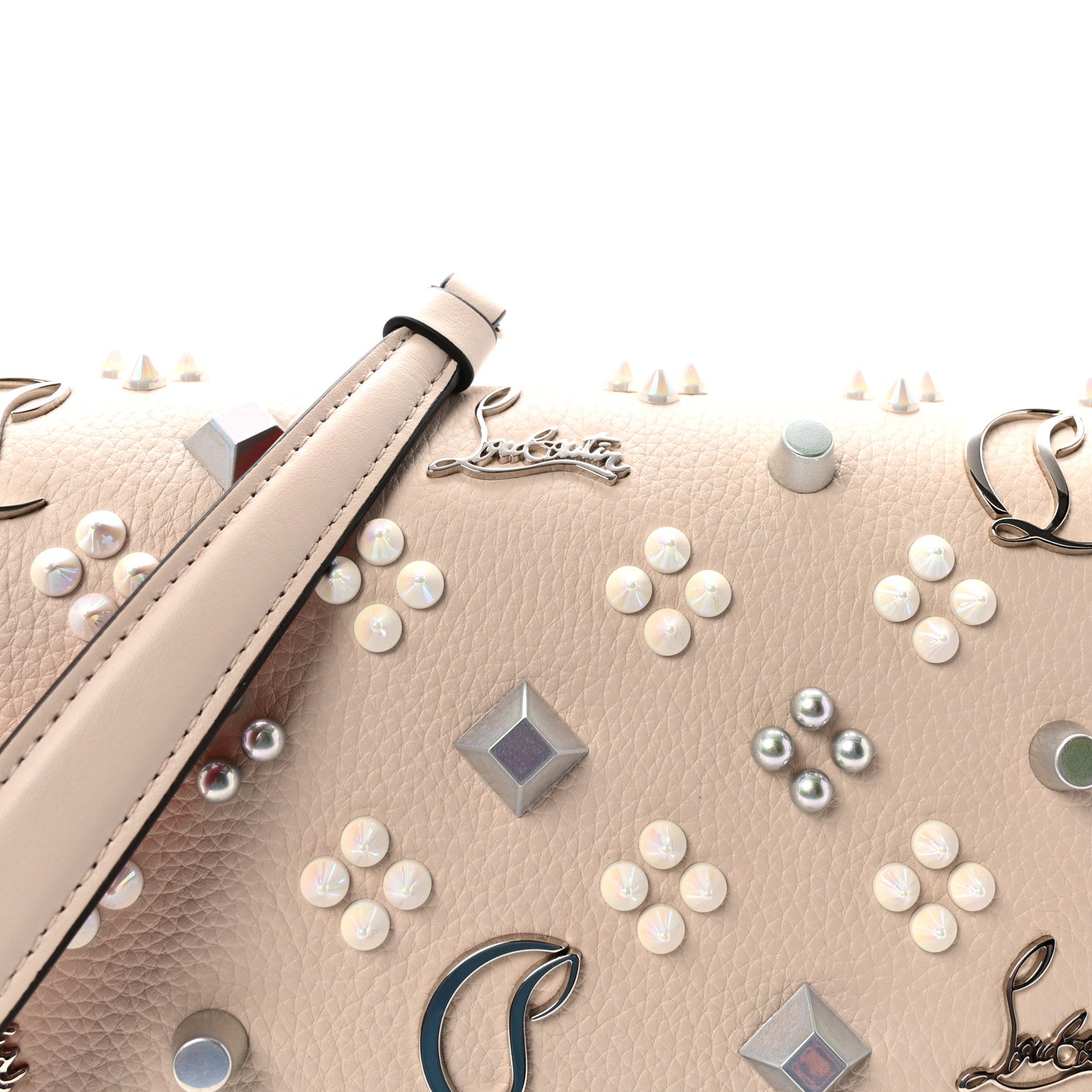 Christian Louboutin Calfskin Spikes Loubinthesky Paloma Clutch Leche 8 of 10