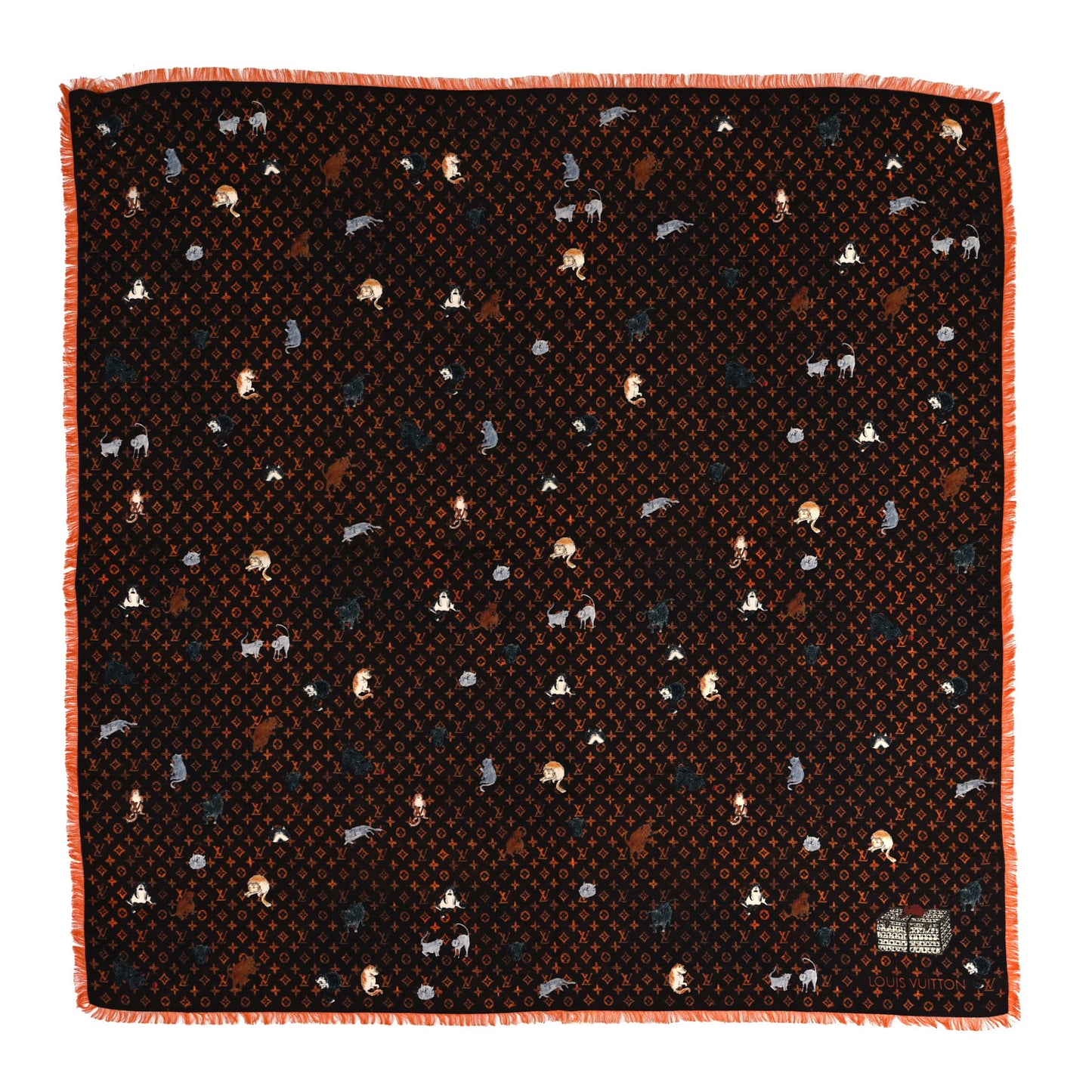 Wool Silk Catogram Shawl Brown Orange