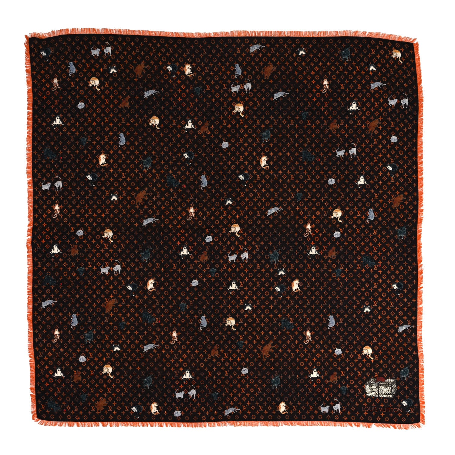 Louis Vuitton Wool Silk Catogram Shawl Brown Orange 1 of 4
