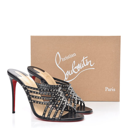 Christian Louboutin Kid Studded Marthaspike 100 Slide Sandals 40 Black Silver 11 of 11
