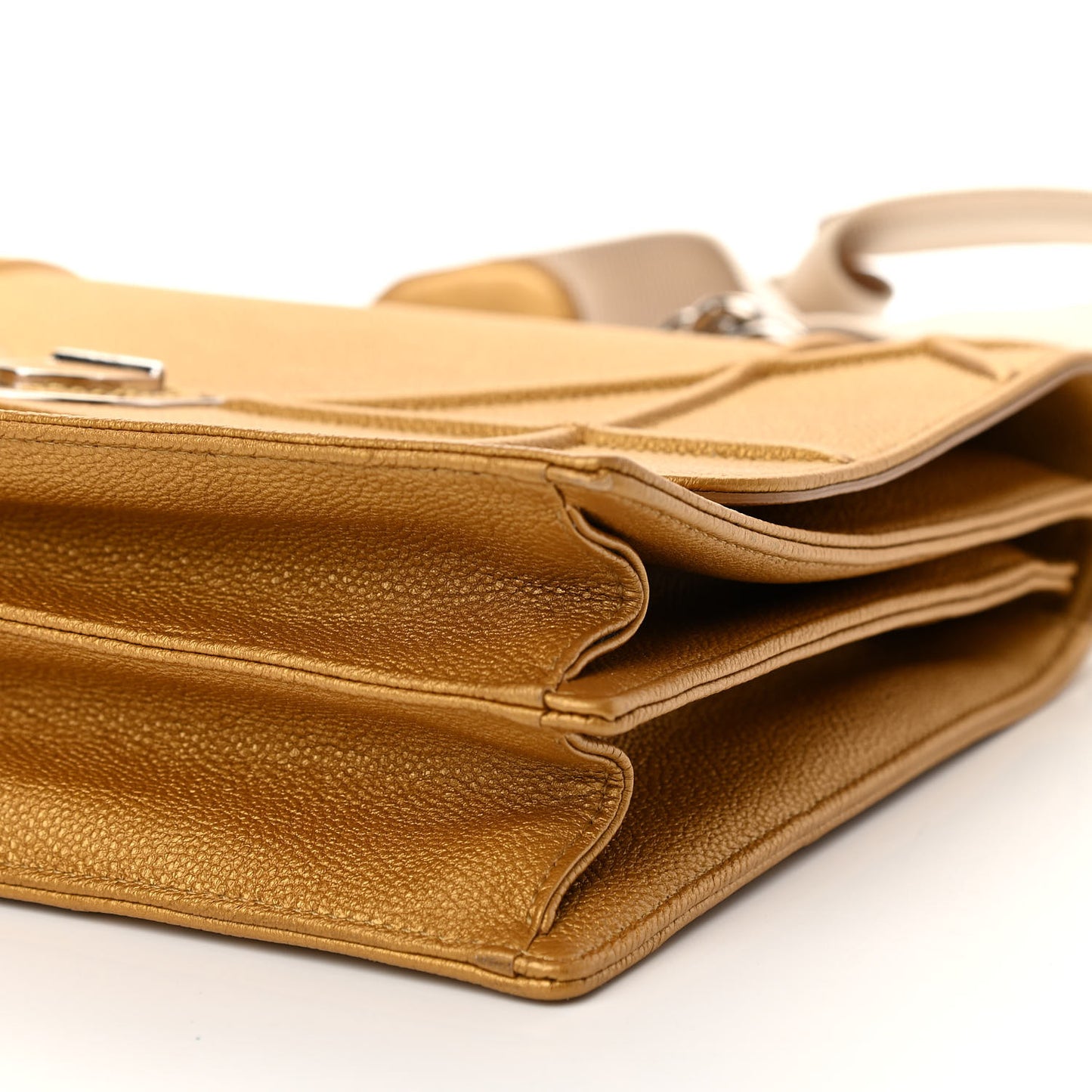 Metallic Grained Calfskin Diorama Satchel Gold