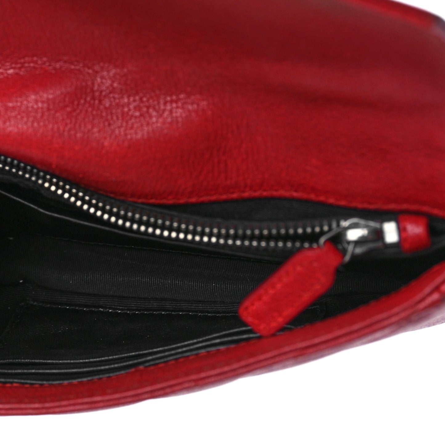 Sheepskin Matelasse Chevron Monogram College Chain Wallet New Red