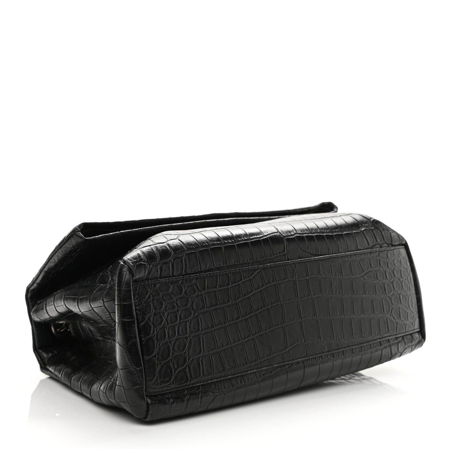 Calfskin Crocodile Embossed Medium West Hollywood Monogram Fold-Over Black