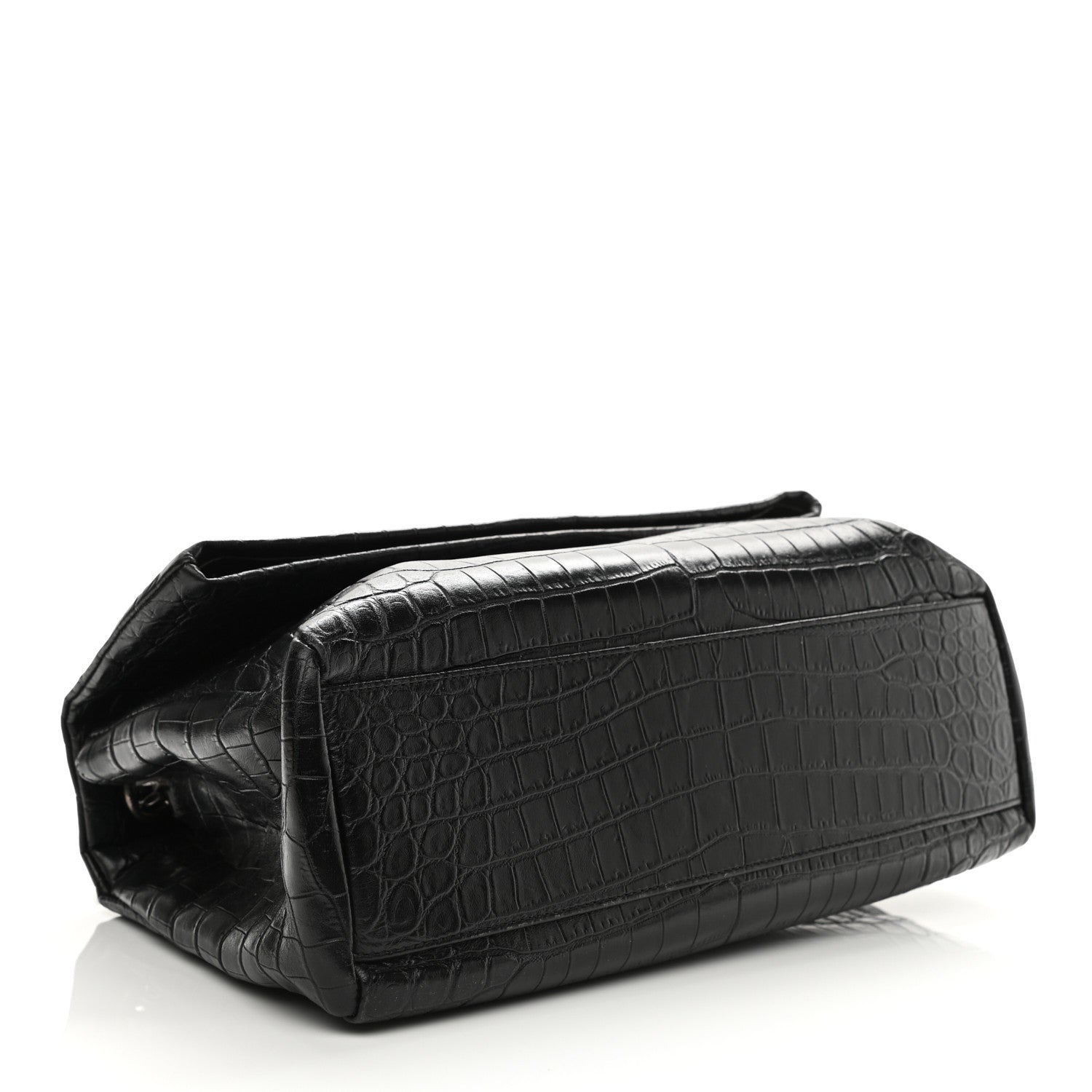 Saint Laurent Calfskin Crocodile Embossed Medium West Hollywood Monogram Fold-Over Black 7 of 23