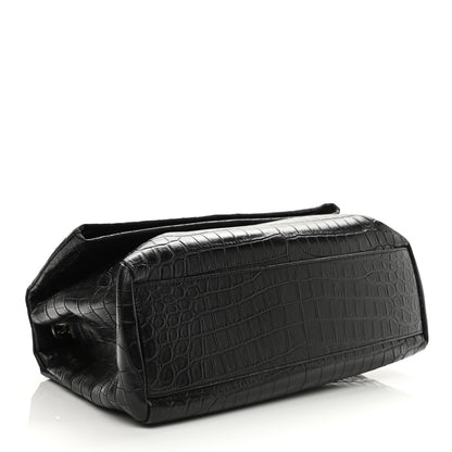 Saint Laurent Calfskin Crocodile Embossed Medium West Hollywood Monogram Fold-Over Black 7 of 23
