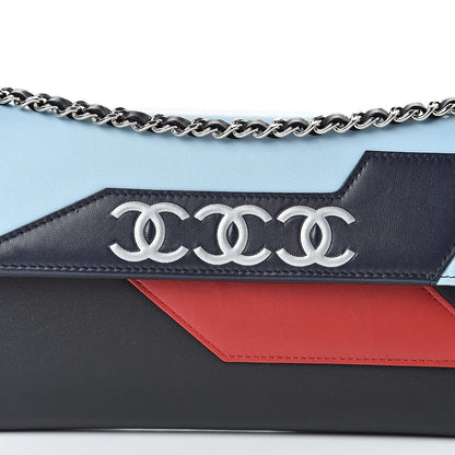 Chanel Lambskin Airlines Wallet On Chain WOC Blue Black Red 11 of 13