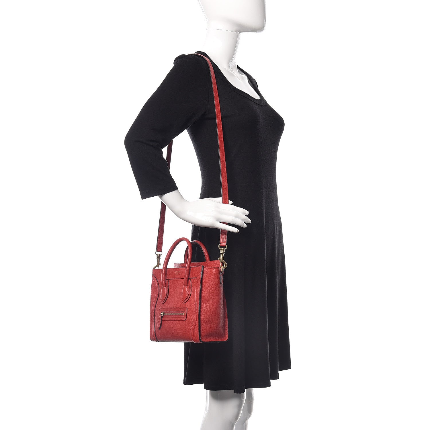 Celine Drummed Calfskin Nano Luggage Coquelicot 2 of 10