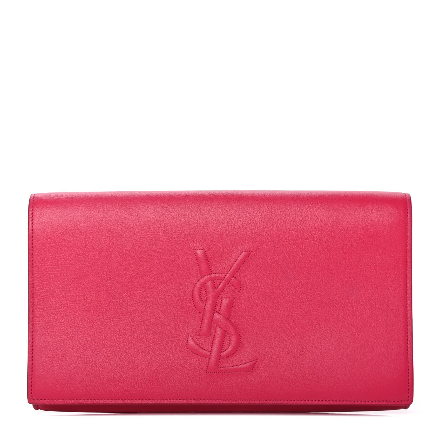 Saint Laurent Calfskin Monogram Large Belle De Jour Clutch Lipstick Fuchsia 1 of 8