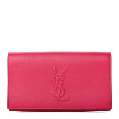 Saint Laurent Calfskin Monogram Large Belle De Jour Clutch Lipstick Fuchsia 1 of 8
