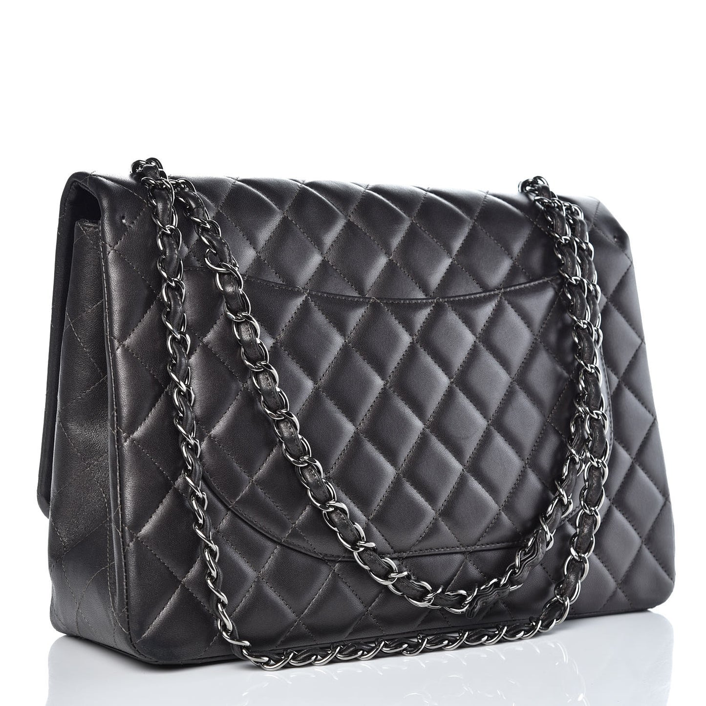 Lambskin Maxi Single Flap Flap Dark Grey