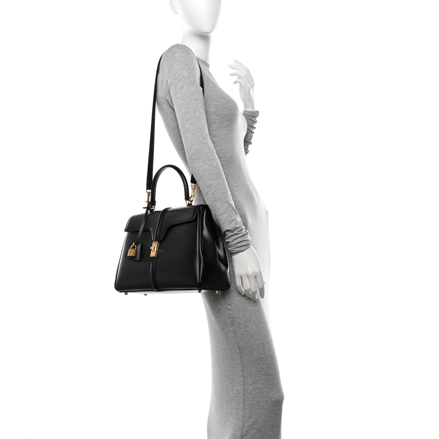 Celine Grained Calfskin Classique 16 Top Handle Bag Black 2 of 12