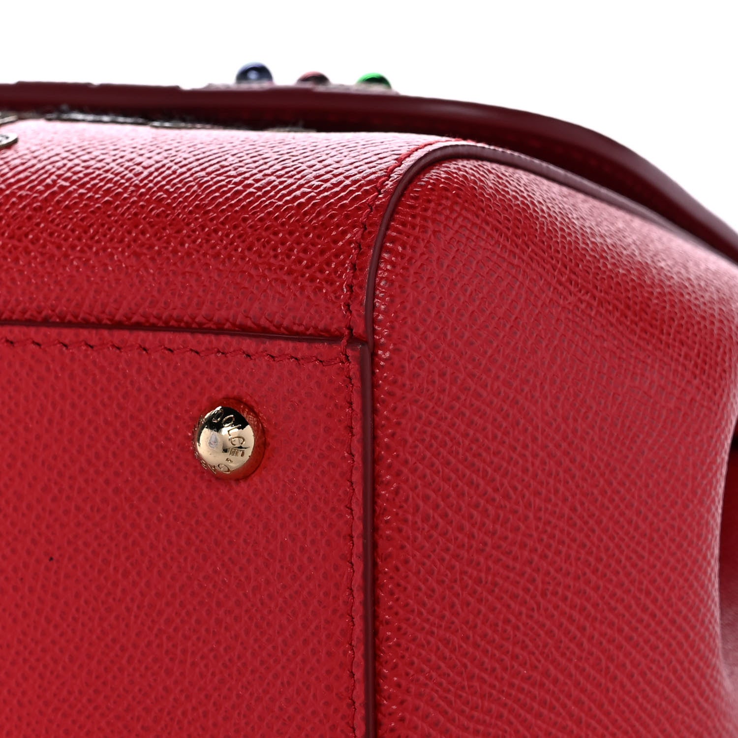 Dolce & Gabbana Dauphine Studded Medium DG Family Patch Miss Sicily Satchel Red 11 of 18