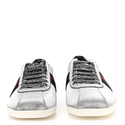 Gucci Glitter Fabric Studded Web Womens Sneakers 37 Silver 3 of 9