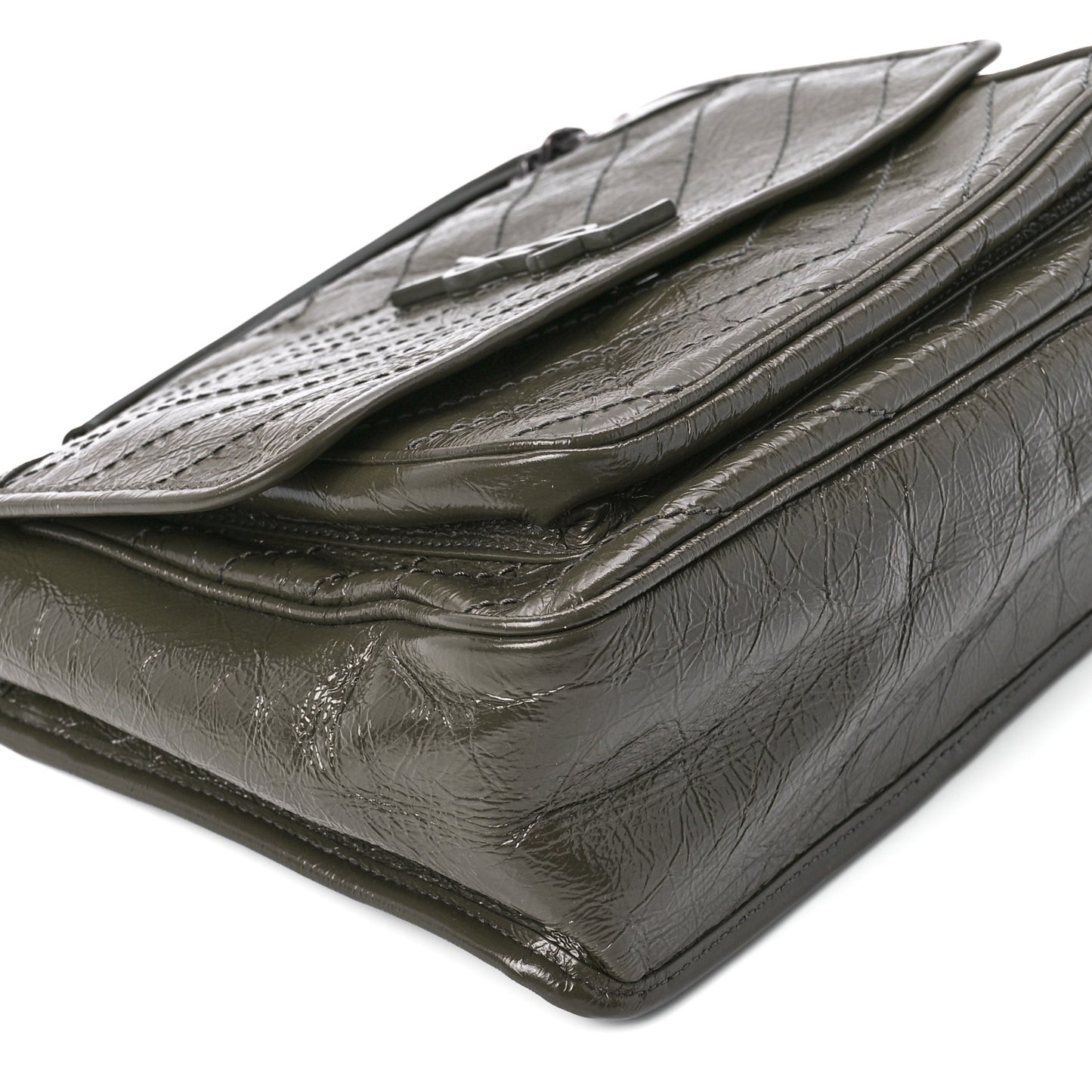 Crinkled Calfskin Matelasse Monogram Medium Niki Chain Satchel Dark Green
