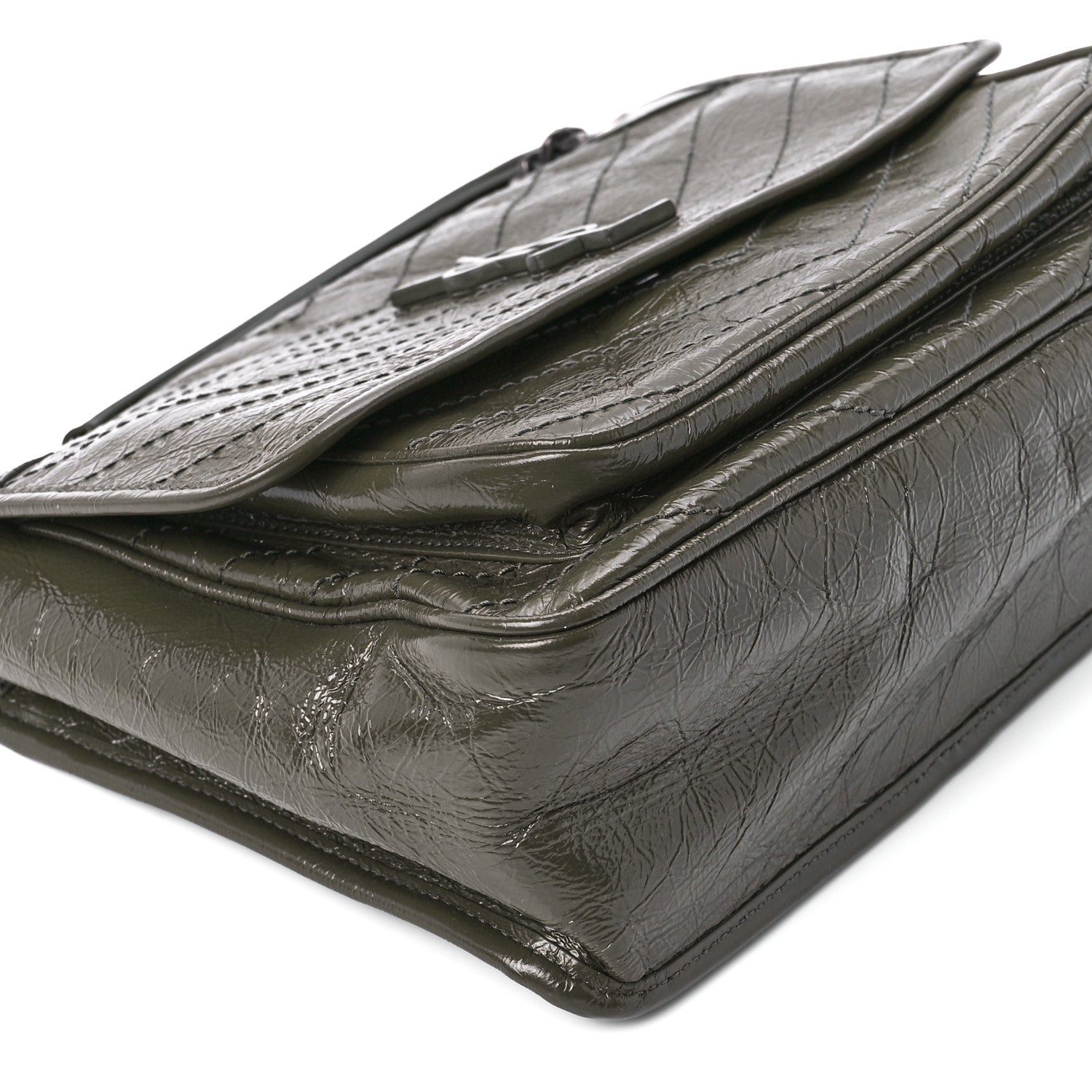 Saint Laurent Crinkled Calfskin Matelasse Monogram Medium Niki Chain Satchel Dark Green 22 of 24