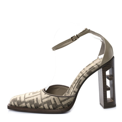 Fendi Chenille Jacquard FF Cut Baguette Ankle Strap 105mm Pumps 41 Tortora Nuvola 1 of 7