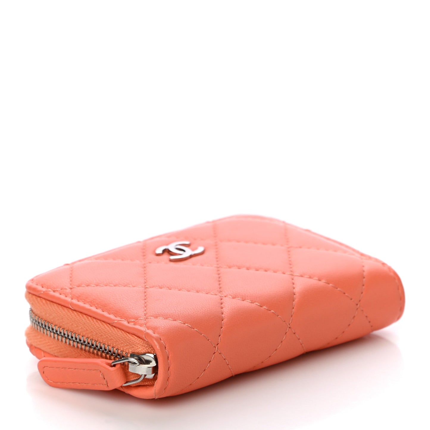 Lambskin Quilted Zip Around Coin Purse Wallet Coral