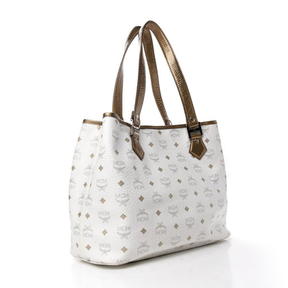 MCM Visetos Striped Shooping Tote White 3 of 14