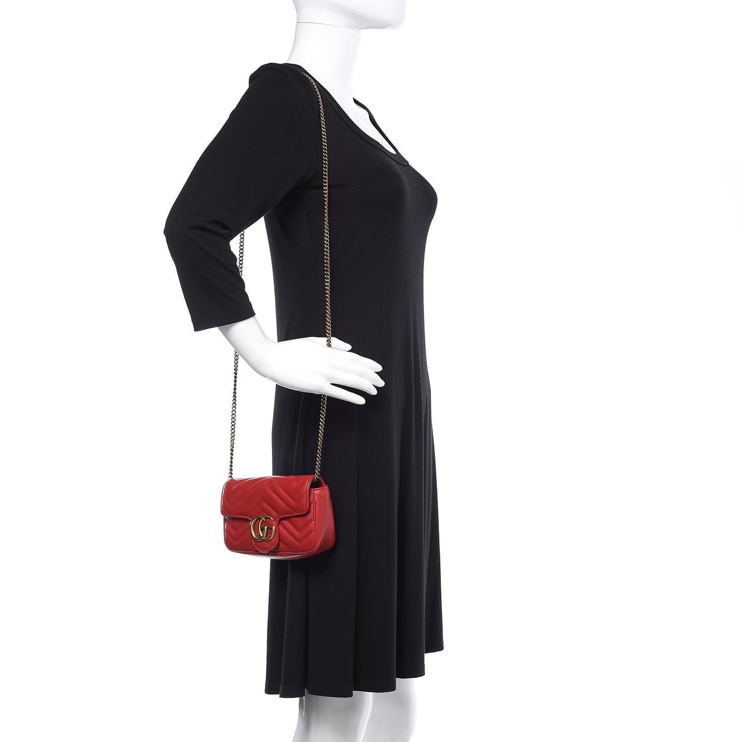 Calfskin Matelasse Super Mini GG Marmont Shoulder Bag Hibiscus Red