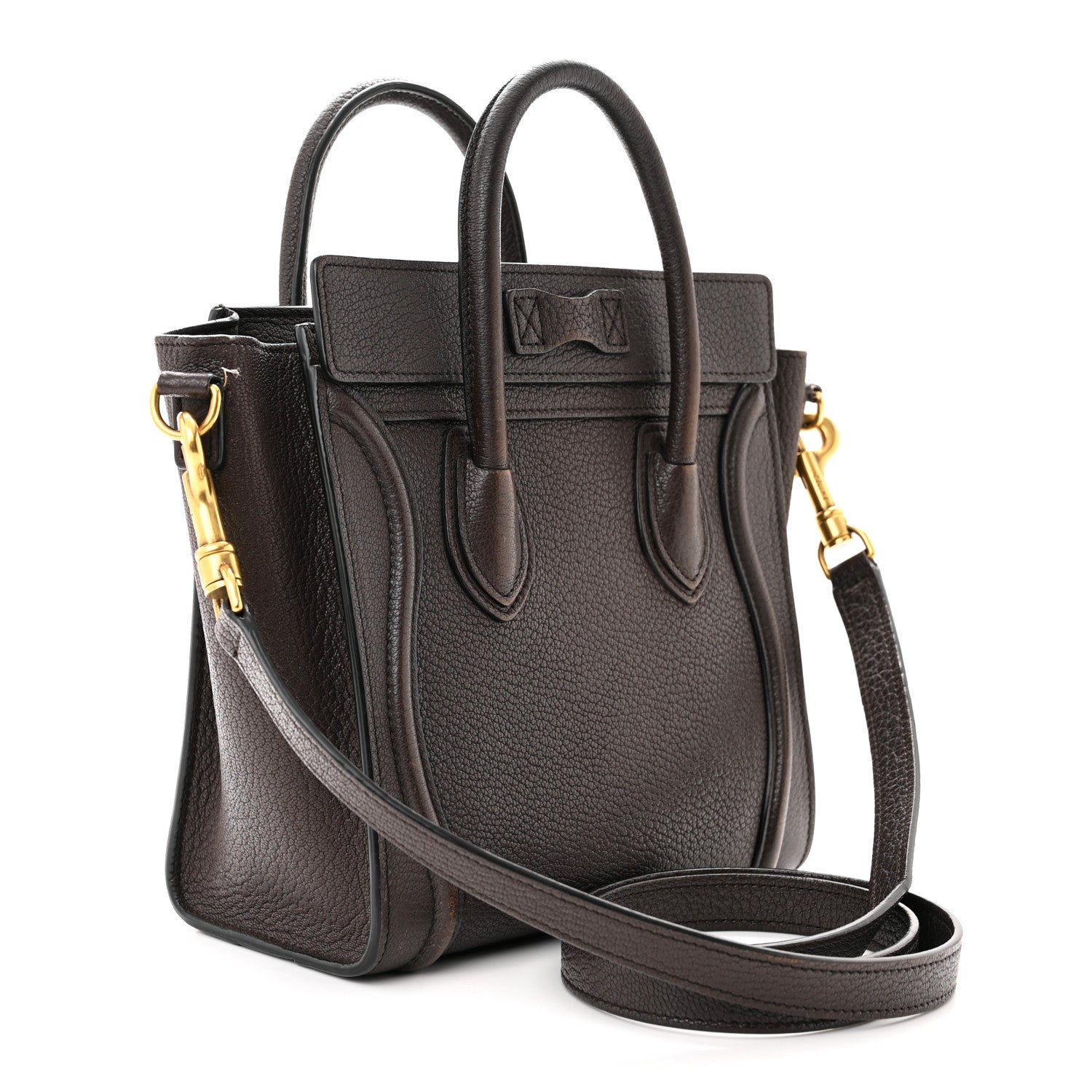 Celine Drummed Calfskin Nano Luggage Brown 3 of 13