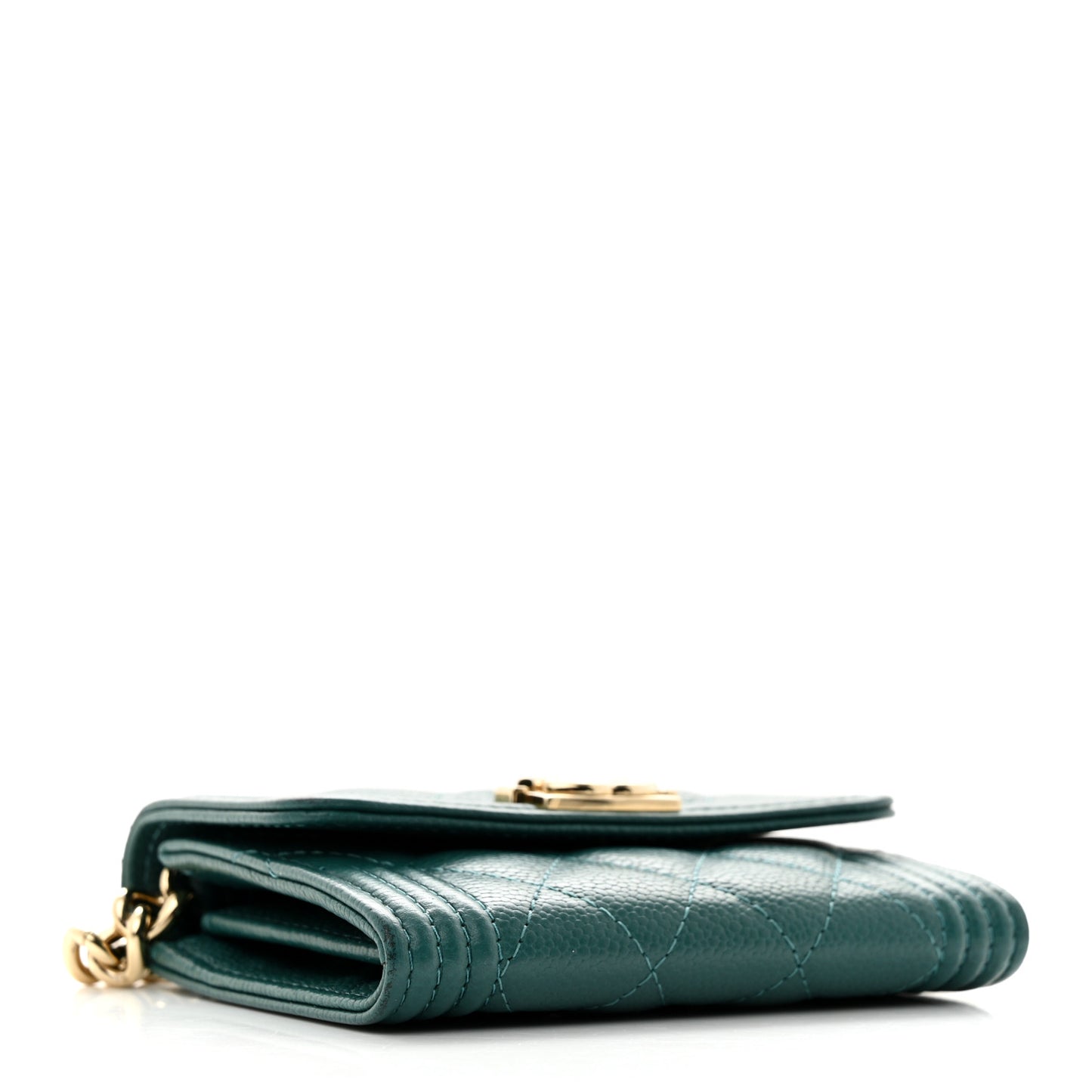 Caviar Quilted Boy Card Holder On Chain Green