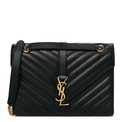 Saint Laurent Grain De Poudre Matelasse Chevron Medium Monogram Satchel Black 1 of 11