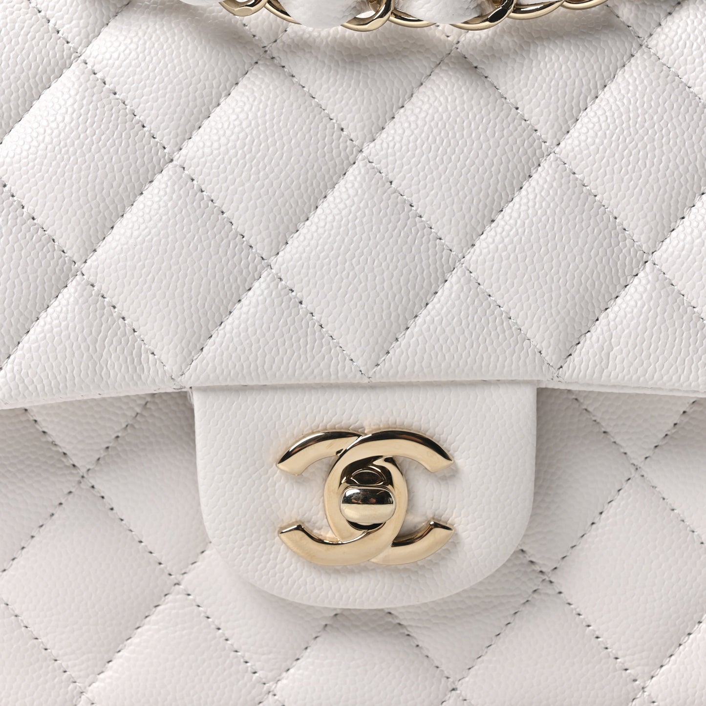 Caviar Quilted Medium Double Flap White