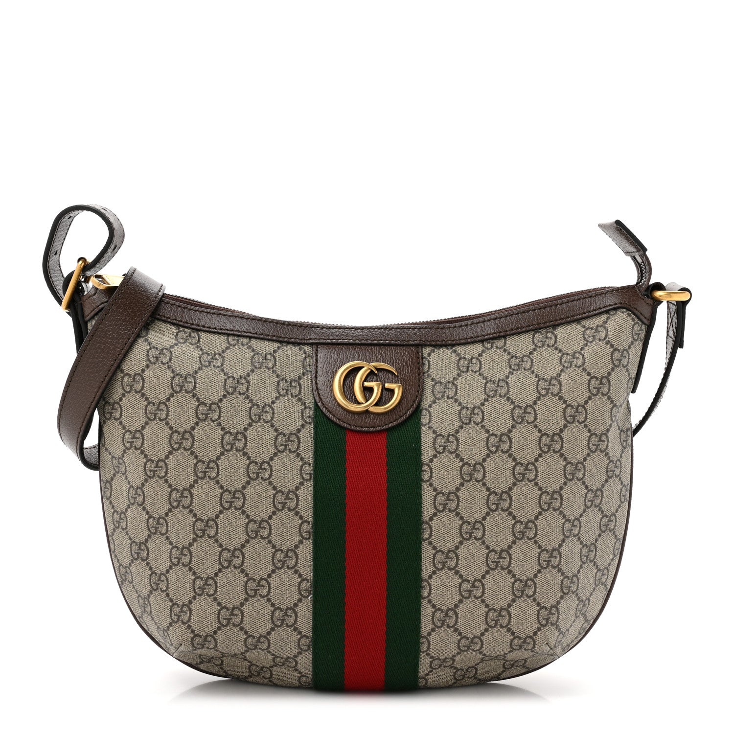 Gucci GG Supreme Monogram Web Small Ophidia Half Moon Hobo Brown 1 of 10