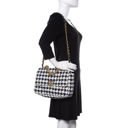 Chanel Tweed Quilted Large 19 Flap Ecru Navy Blue Multicolor 2 of 10