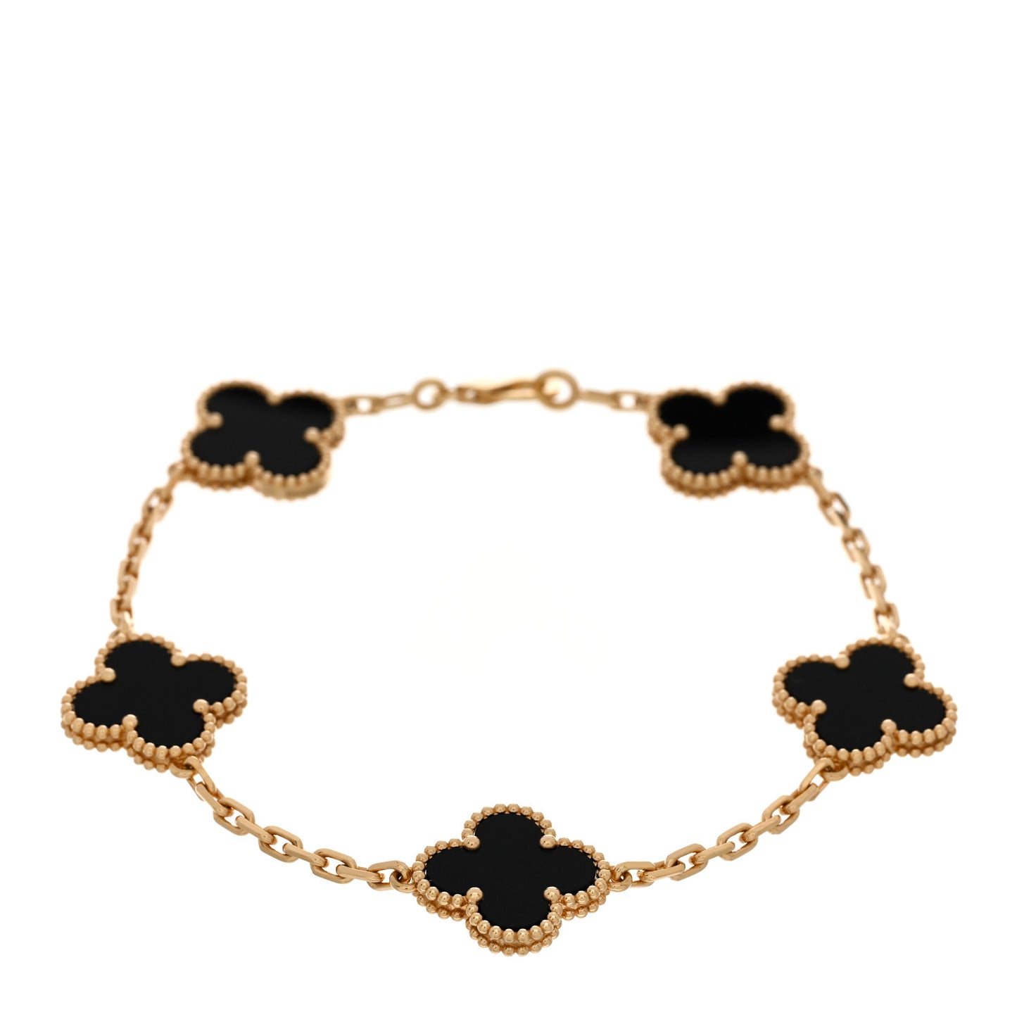 18K Yellow Gold Black Onyx 5 Motifs Vintage Alhambra Bracelet