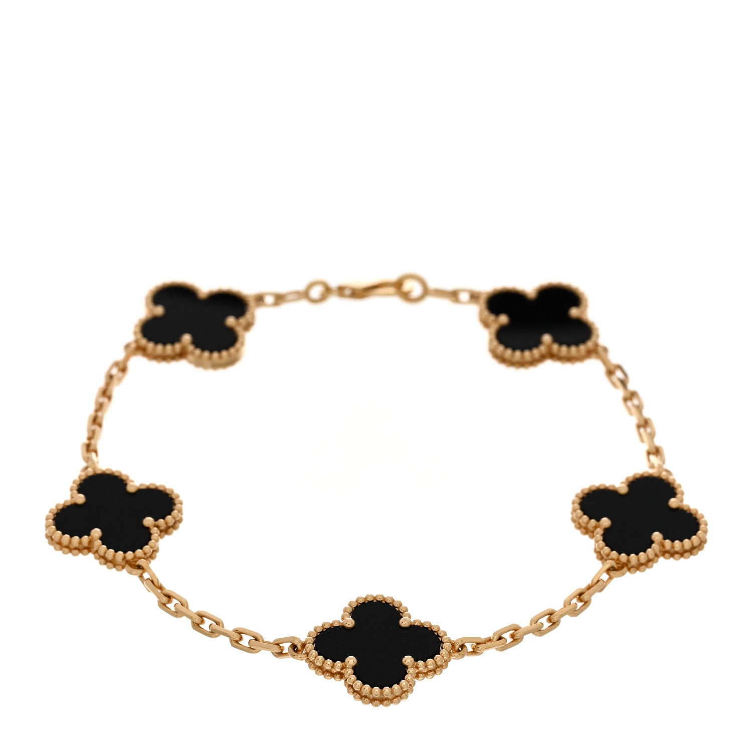 Van Cleef & Arpels 18K Yellow Gold Black Onyx 5 Motifs Vintage Alhambra Bracelet 1 of 5