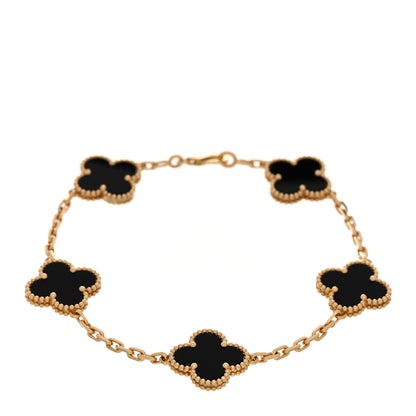 Van Cleef & Arpels 18K Yellow Gold Black Onyx 5 Motifs Vintage Alhambra Bracelet 1 of 5