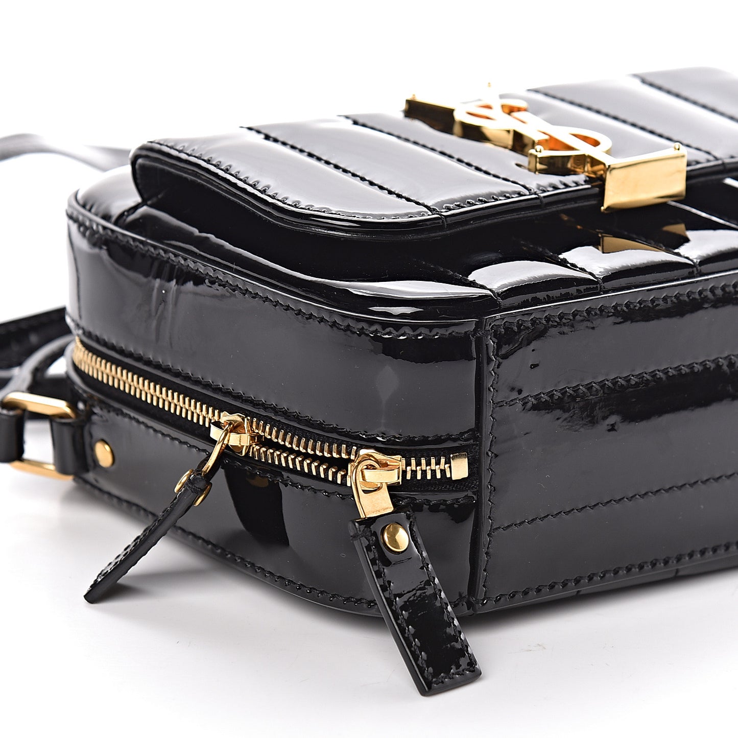 Patent Matelasse Monogram Toy Vicky Camera Bag Black
