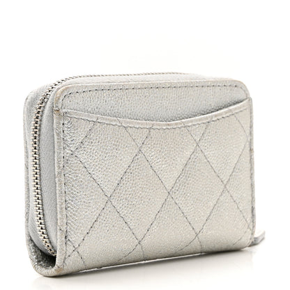 Chanel Glittered Metallic Caviar Quilted Zip Coin Purse Wallet Silver 3 of 10