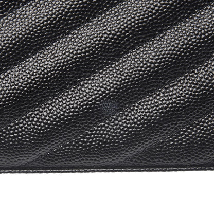 Saint Laurent Grain De Poudre Matelasse Chevron Monogram Chain Wallet Black 8 of 9