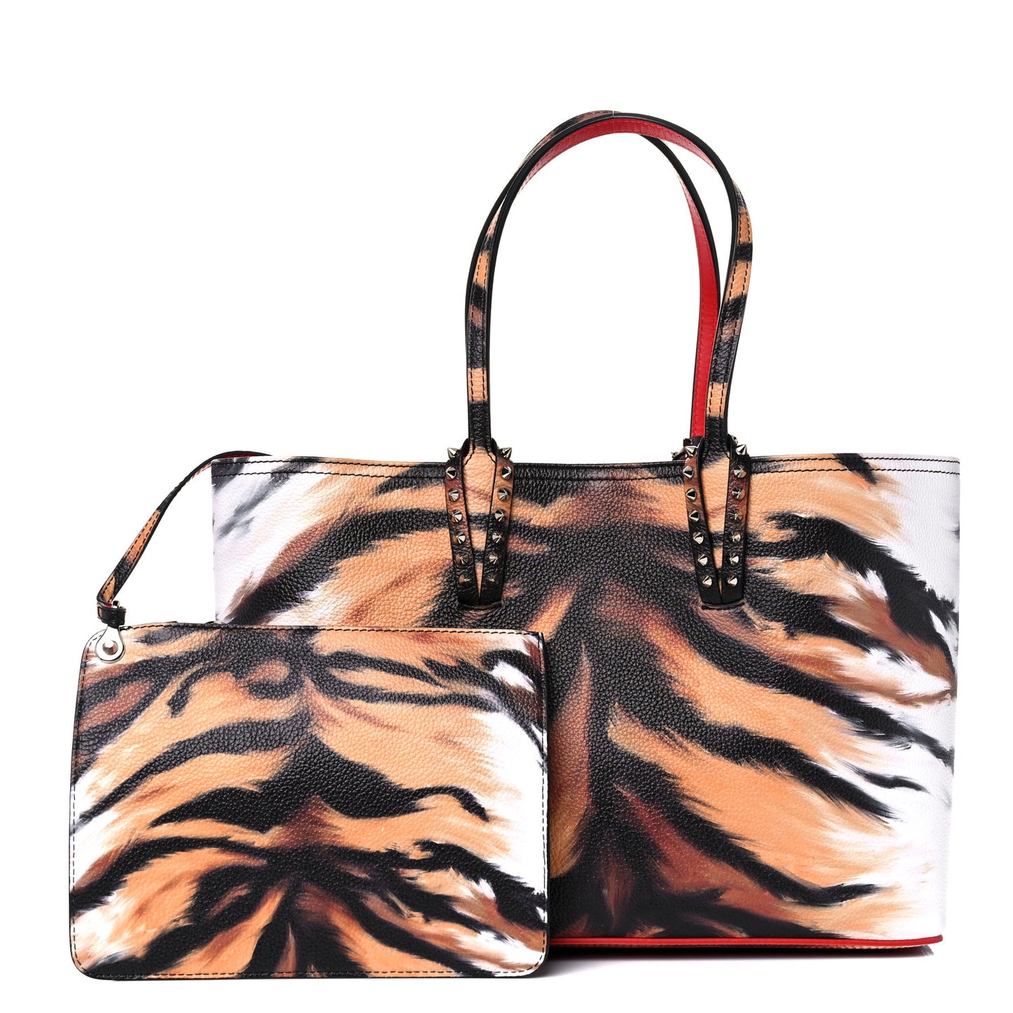 Calfskin Bengal Print Spikes East West Cabata Tote Brown