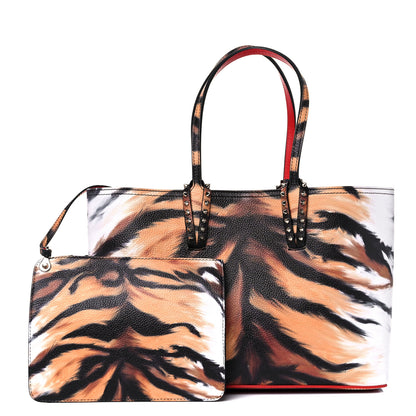 Christian Louboutin Calfskin Bengal Print Spikes East West Cabata Tote Brown 1 of 12