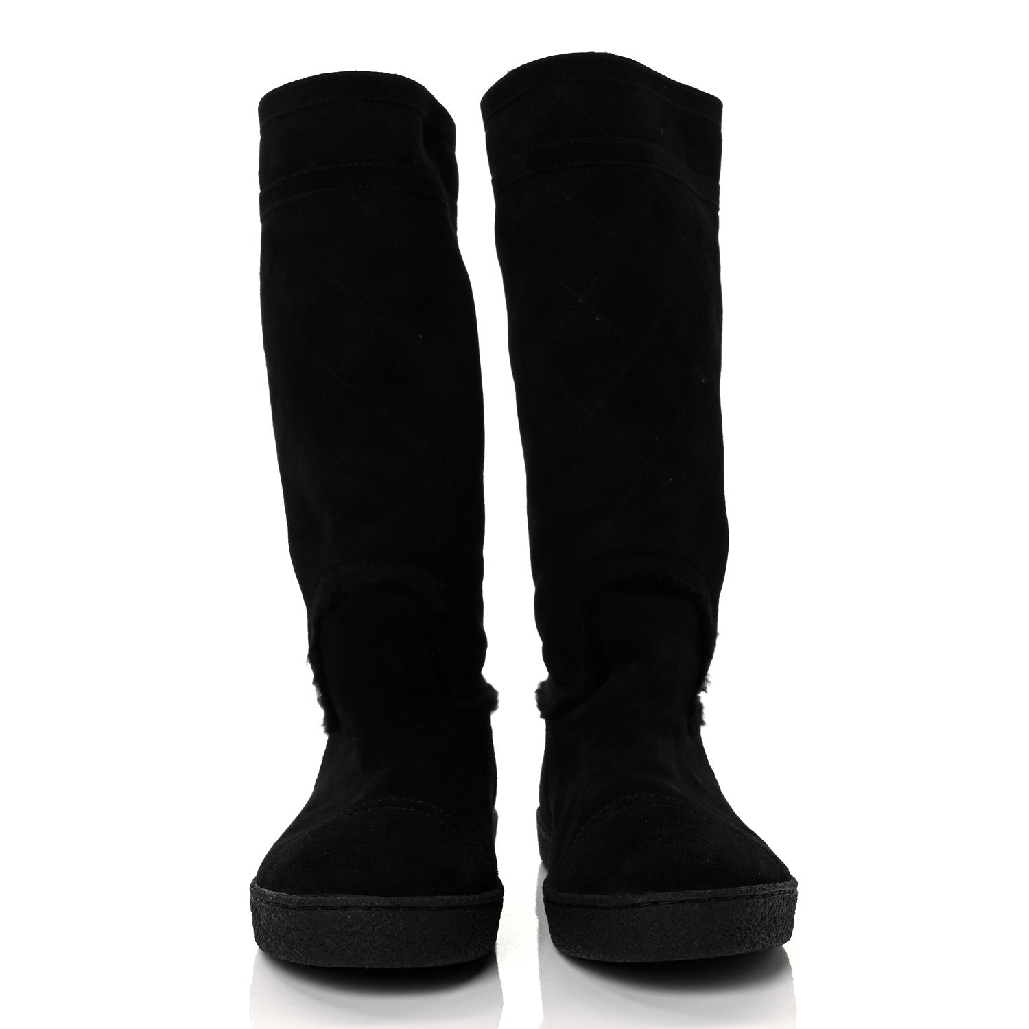 Chanel Suede Shearling Boots 36.5 Black 2 of 6
