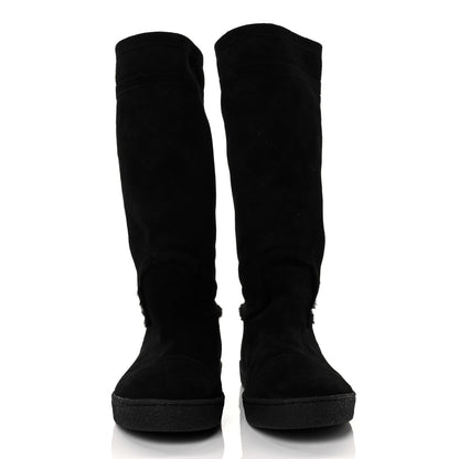 Chanel Suede Shearling Boots 36.5 Black 2 of 6