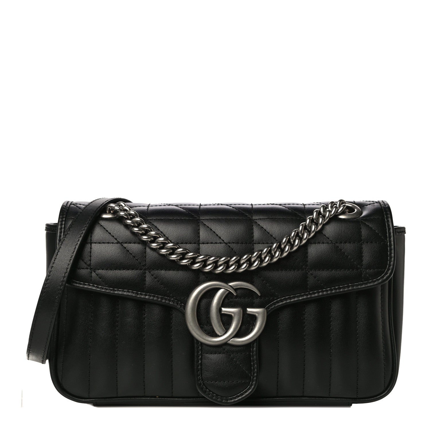 Gucci Calfskin Matelasse Aria Small GG Marmont Shoulder Bag Black 1 of 12