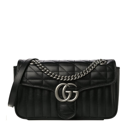 Gucci Calfskin Matelasse Aria Small GG Marmont Shoulder Bag Black 1 of 12