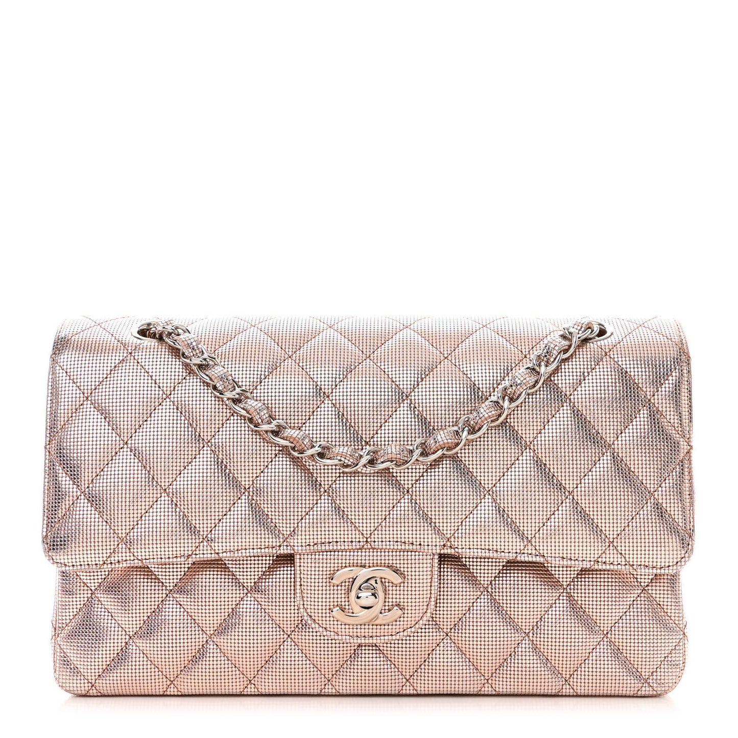 Metallic Calfskin Pixel Effect Medium Double Flap Pinky Gold