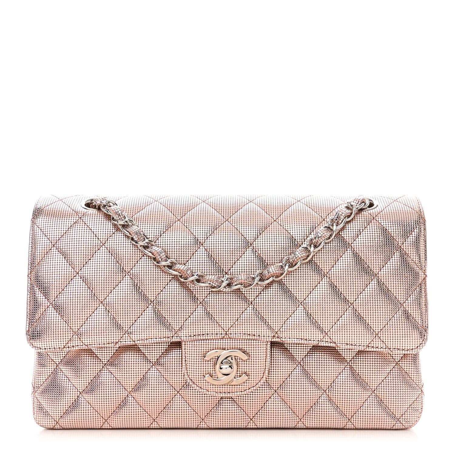 Chanel Metallic Calfskin Pixel Effect Medium Double Flap Pinky Gold 1 of 12