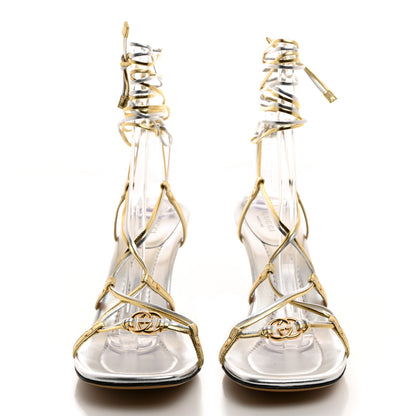 Gucci Nappa Silk Heel Sandals 39.5 Platino Silver 2 of 8