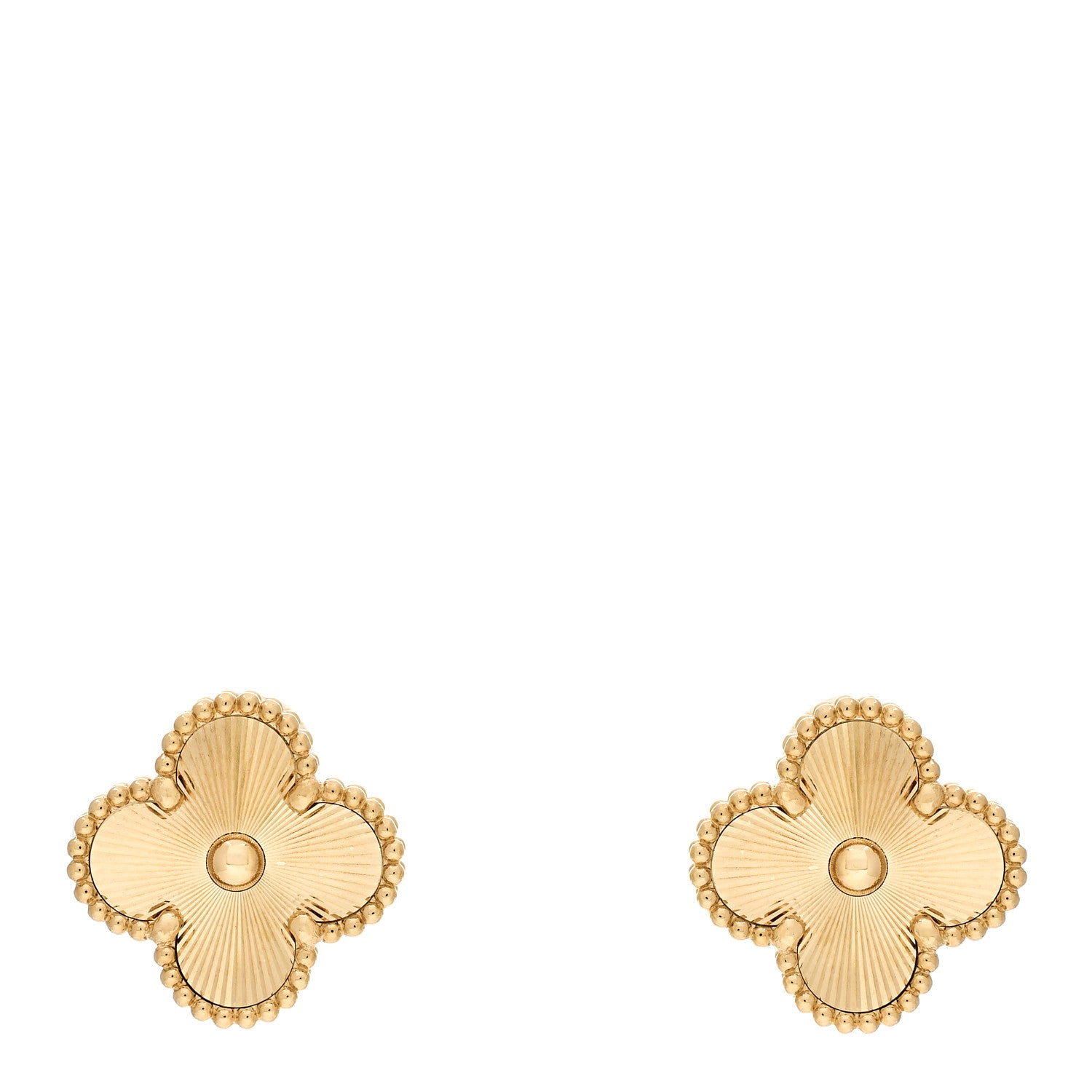 Van Cleef & Arpels 18K Yellow Gold Guilloche Vintage Alhambra Earrings 1 of 5