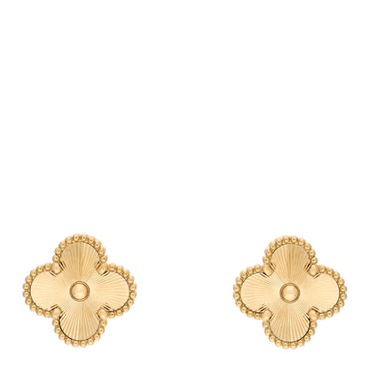 Van Cleef & Arpels 18K Yellow Gold Guilloche Vintage Alhambra Earrings 1 of 5
