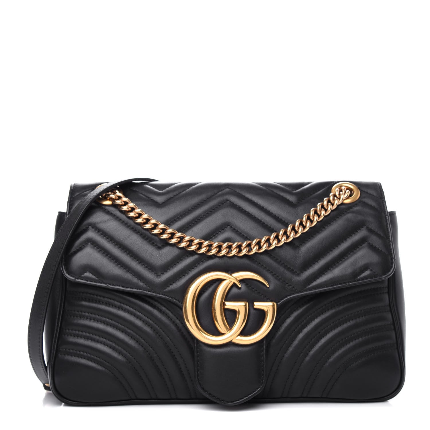 Gucci Calfskin Matelasse Medium GG Marmont Shoulder Bag Black 1 of 11