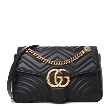 Gucci Calfskin Matelasse Medium GG Marmont Shoulder Bag Black 1 of 11