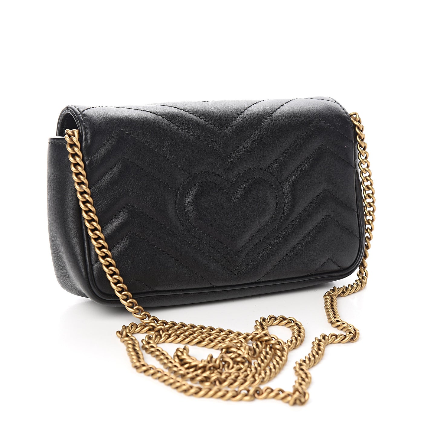 Calfskin Matelasse Super Mini GG Marmont Shoulder Bag Black